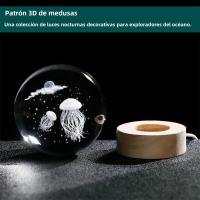 Lámpara De Noche De Cristal De Medusa En Forma De Bola Con Base De Madera Y USB Crear Ambiente Festivo Luz LED Incluida - details 5