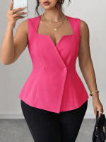 Chaleco Sin Mangas De Tamaño Grande Para Mujer Estilo Y2K De Oficina Y Negocios Cuello En Ángulo Con Bolsillo De Polyester - details 0