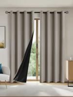 1pc Cortinas De Blackout Total 100% Con Grommets Para Sala De Estar Y Dormitorio Material De Poliéster Resistente Al Químico - details 9