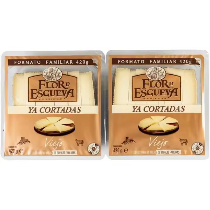 Queso de Oveja Viejo Ya Cortado - Pack 2 Unidades Formato Familiar 420g (Total 840g) - Sabor Intenso y Tradicional - Flor de Esgueva - Elaborado con Leche Cruda de Oveja - NEXU - 1