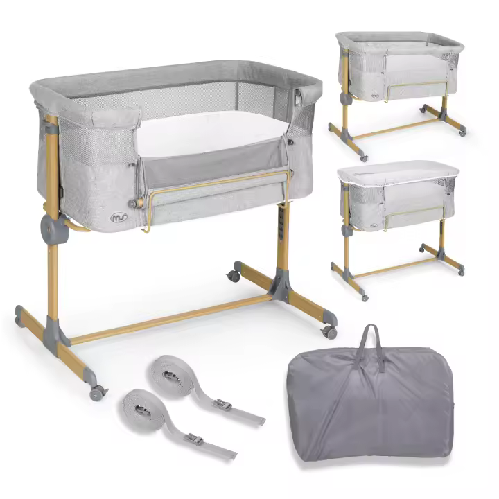 ms Minicuna Colecho Sleepy Simulación Madera- Cuna Colecho Regulable Multialturas, Reclinable - Incluye Mosquitera de Serie ( Con o sin textil) - 1