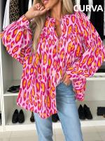 Camisa Casual De Manga Larga Para Mujer Tallas Grandes 1X-5XL Con Bolsillo Y Diseño De Punto De Leopardo Botón Frontal Cuello Simple - details 5