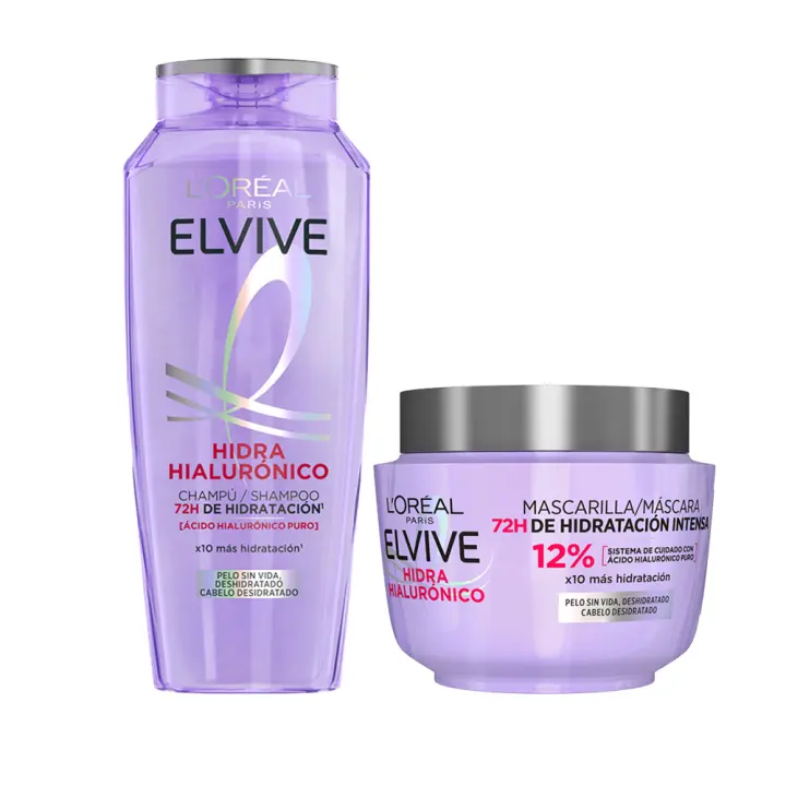 L'Oréal Paris | Rutina Elvive Hidra Hialurónico Champú 400ml + Mascarilla hasta 72h de Hidratación - 1