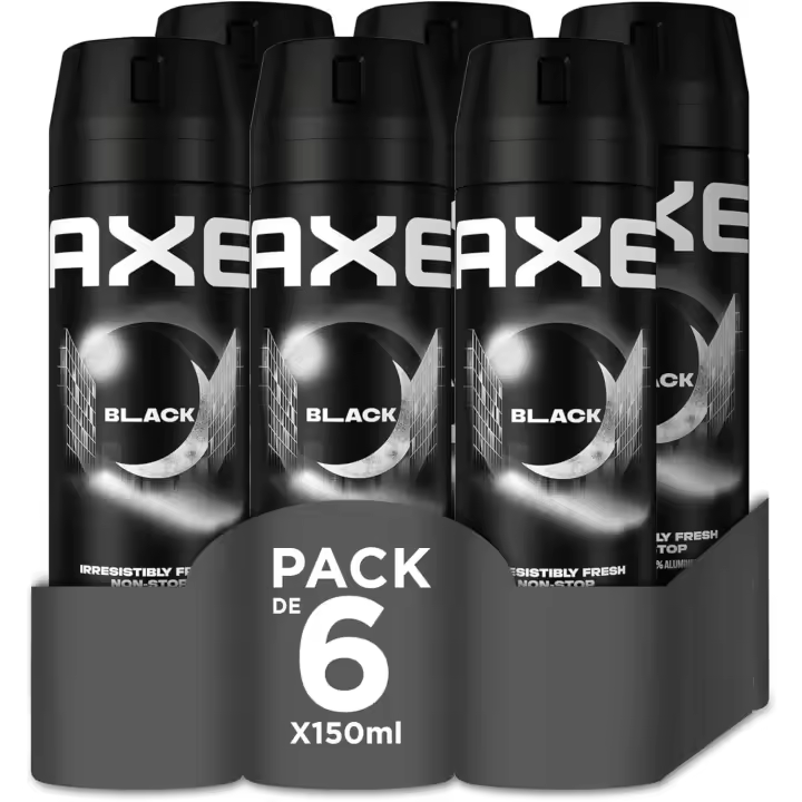 Axe Black Desodorante Aerosol - 150 ml - Pack de 6 botes - 1