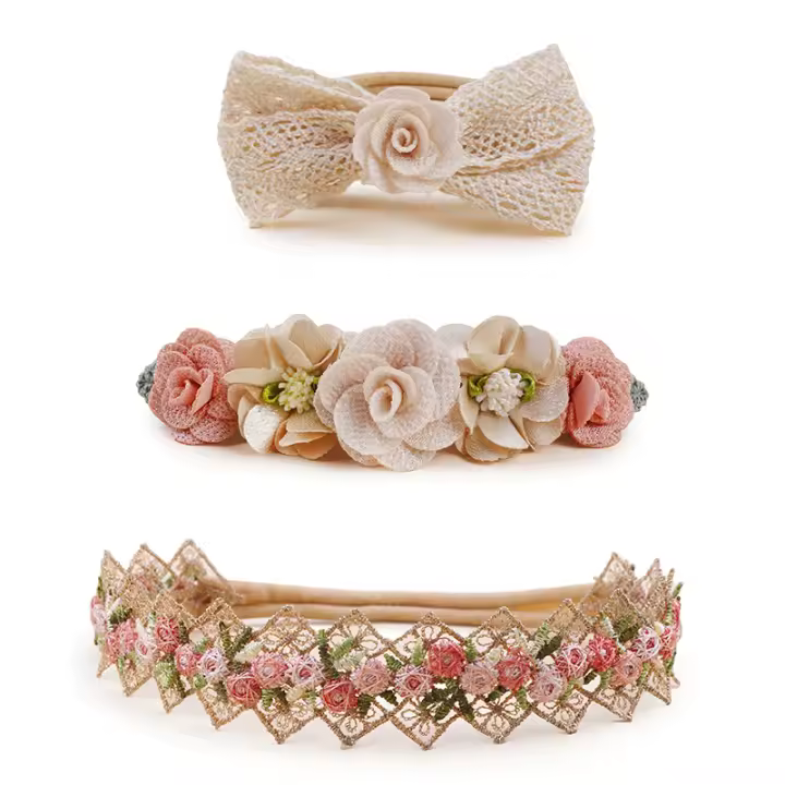 3pcs Diademas De Nylon Para Bebés Niñas Con Flores Y Lirios Coloridos Hechos a Mano Estilo Temporal Moda Cumpleaños - 1