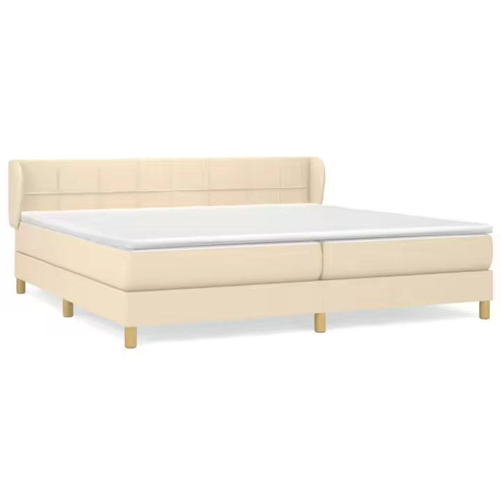 vidaXL Cama box spring con colchón tela color crema 200x200 cm - 1