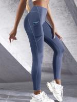 Leggings De Cintura Alta Para Mujer Con Bolsillos Yoga Fitness Running Sportswear De Color Sólido Estilo Elegante Y Cómodo - details 24