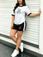Conjunto De Verano Para Mujer Con Estampado De Oso Cartoon: Camiseta Corta Con Cuello Redondo Y Shorts Bandeado Suave Y Curativo Para Uso Diario Y Salidas Casual - details 7