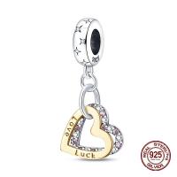 Encantos De Plata De 925 Doble Corazón Para Pulsera Joyas De La Suerte Para Mujer Regalos De Joyería Con Zirconia Irregular - details 0