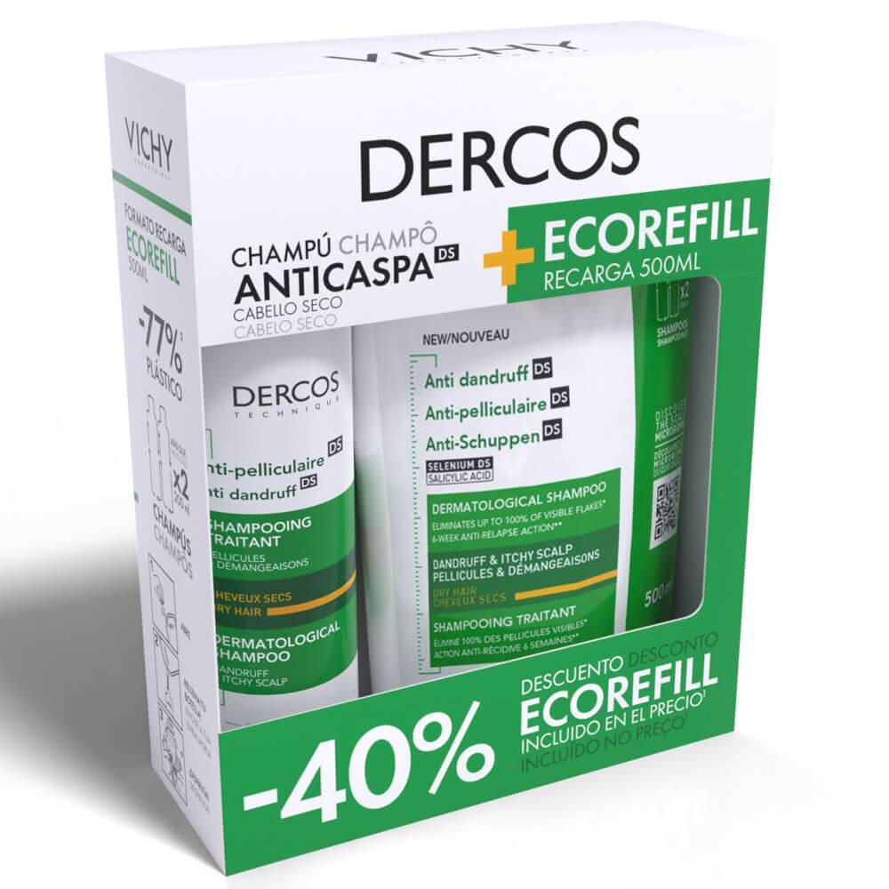 Vichy Dercos Champú Anticaspa Seca 400 ml + Recarga 500 ml Pack