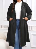 Abrigo De Invierno Para Mujer Talla Grande Con Capucha Cremallera Y Cordones Manga Larga Bolsillos Estilo Casual Para El Día - details 2