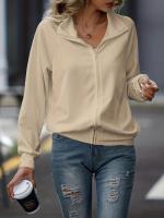 Chaqueta De Punto Para Mujer Casual De Otoño E Invierno Cuello V Manga Larga Suelta Color Sólido Con Cremallera Versátil - details 13