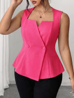 Chaleco Sin Mangas De Tamaño Grande Para Mujer Estilo Y2K De Oficina Y Negocios Cuello En Ángulo Con Bolsillo De Polyester - details 5