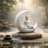 Juego De 1 Pieza Con Buda Y Luna Ornamentos 3D Imprimidos Decoración Creativa Para Escritorio Oficina Regalo Ideal Para Enthusiasts De La Meditación Y Buscadores Espirituales - details 0