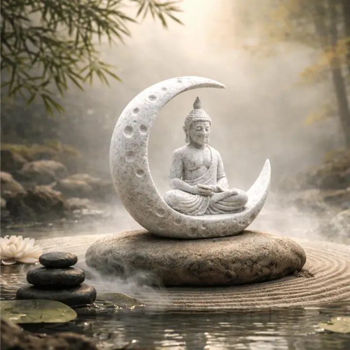 Juego De 1 Pieza Con Buda Y Luna Ornamentos 3D Imprimidos Decoración Creativa Para Escritorio Oficina Regalo Ideal Para Enthusiasts De La Meditación Y Buscadores Espirituales - 1