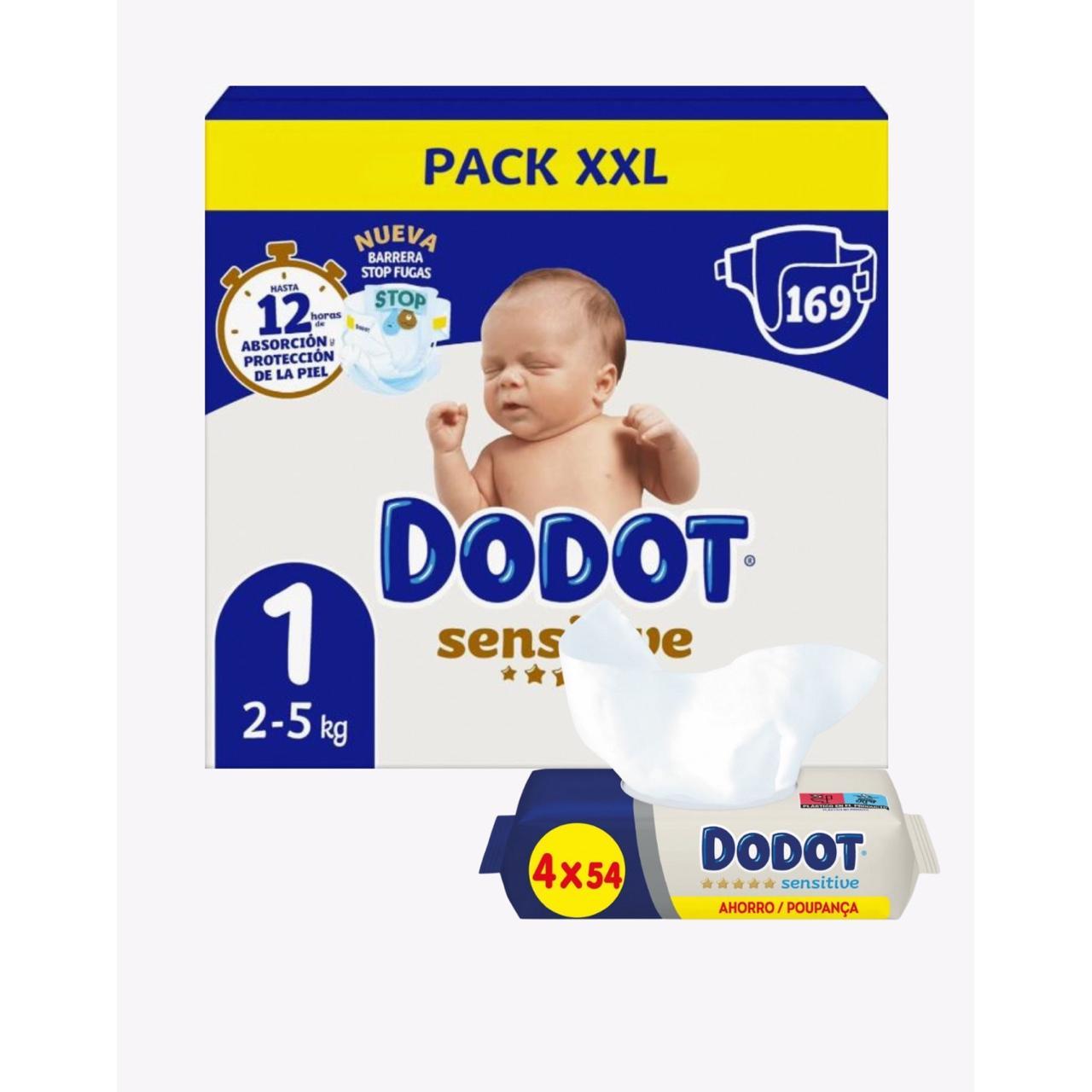 Dodot Pack Pañales y Toallitas Sensitive - Disponible en Talla 1, 2 y 3