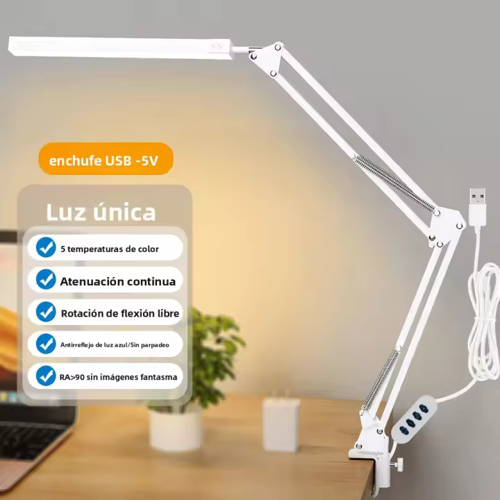 Lámpara De Escritorio LED Plegable Con Palanca Larga Y Ajustable En 3 Colores Luz De Mesa Para Lectura Y Computadoras - 1