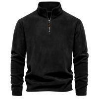 ZE Sudadera de manga larga con media cremallera y cuello levantado para hombre, top informal de lana polar a la moda, color sólido, otoño e invierno - details 1