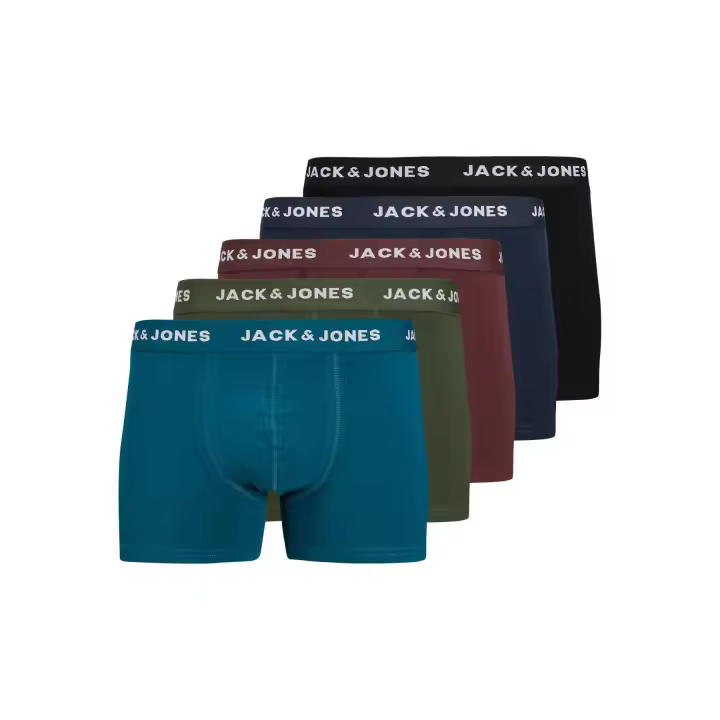 Jack & Jones Hombre Boxer Calzoncillos Pack 5 unids SerieTrunks Mod JACTEO , composición 95% algodón y 5% elastano Cintura Elástica REF 259077 - 1