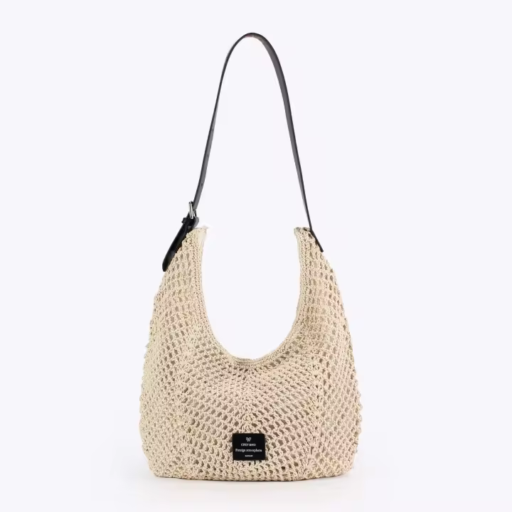 MOV Bolso de cuerda de cera de abeja tejido a mano para mujer, perfecto para vacaciones en la playa, salidas informales y desplazamientos diarios. - 1