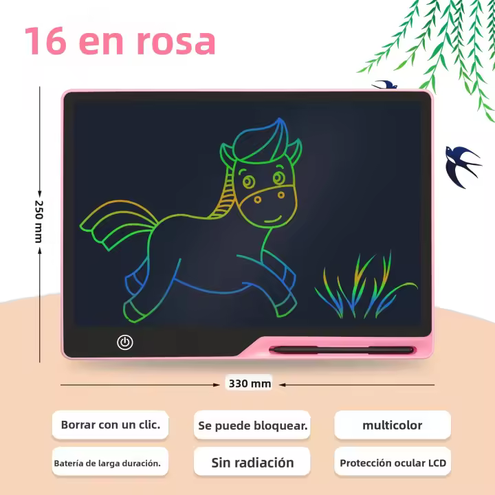 Tablet De Escritura LCD Recargable 16'' 20'' Para Niños Tablero De Dibujo Educativo Con Borrado Parcial Y Total - 1
