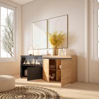 Skraut Home, Aparadores, salón, Fuego Led XXL led efecto fuego 3d, Veteado de madera, 208x35x75cm, Color roble y negro - details 1