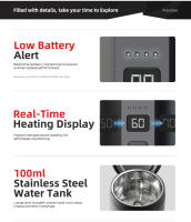 HiBREW H4C BARISTA ULTRA, Portable Coffee Machine, Detachable Battery, Wireless Heating, AdjustableTemperature (85~95°C), Professional Bottomless 51mm Portafilter, 20-BarHigh Pressure, 100mL Water Tank, with Aluminum Alloy Stand, 7500mAh Battery - details 25