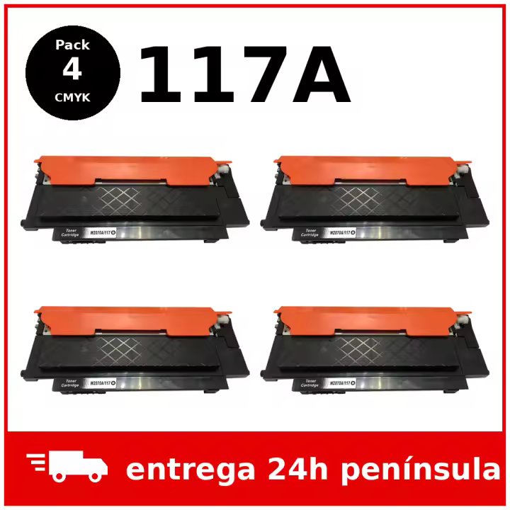 Pack 4 Tóner Compatible HP 117A W2070A W2071A W2072A W2073A CMYK con Chip – HP Color Laser 150a 150nw MFP 178nw 179fnw - 1