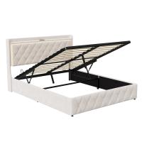Cama Canapé 140x200/160x200 cm con Almacenaje, Cabecero Tapizado, LED y USB Tipo C, Terciopelo Beige - details 3