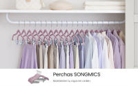 SONGMICS Perchas para Pantalones, 30 Perchas de Terciopelo, 42,5 cm de Largo, con Clips Ajustables, Antideslizantes, Ahorra Espacio, para Pantalones, Abrigos, Vestidos, Violeta Pálido/Blanco - details 0