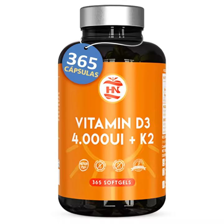 Vitamina D - 365 Cápsulas de vitamina D3 K2 – Vitamina D (4000 UI) altamente concentrada. Favorece la función inmunológica y ósea - 365 cápsulas - 1