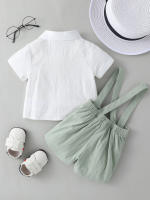 Conjunto Formal Para Bebé Niño 2PCS Ropa Sólida Con Camisa Corta Y Corbata Y Overoles Shorts Para Vestir Formal - details 1