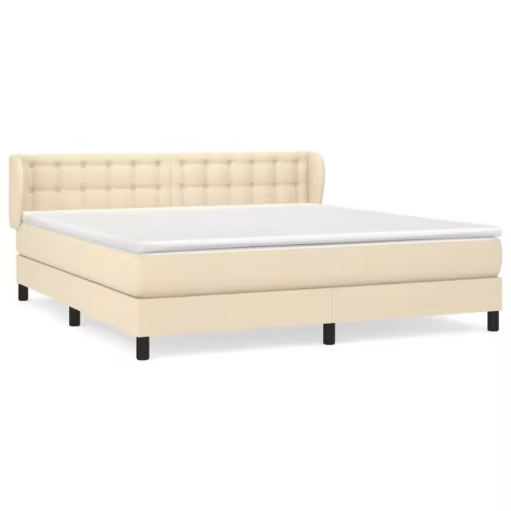 vidaXL Cama box spring con colchón tela color crema 180x200 cm - 1