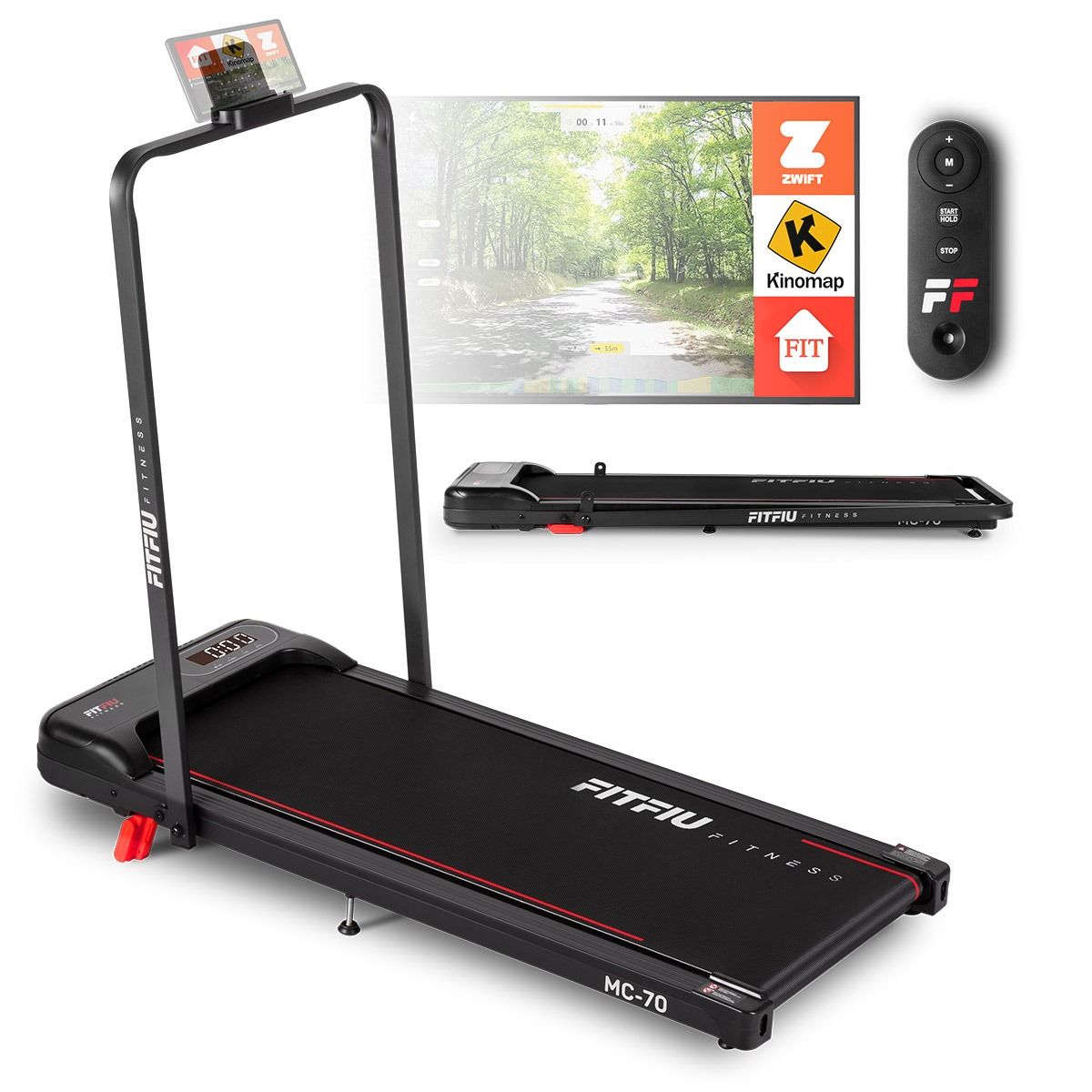 FITFIU Fitness MC-70 - Cinta de Correr Plegable 2 en 1 para Andar y Correr, Walkpad con Inclinación, Pantalla LCD, Control Inteligente, Caminadora Ultracompacta para el Hogar/ Oficina