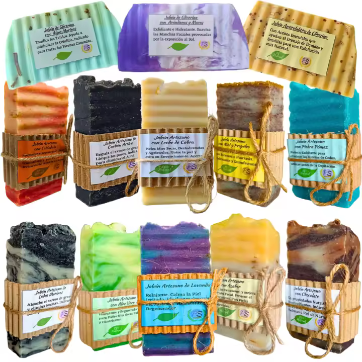 10 Jabones Artesanales Naturales. Pack Ahorro. Pumarshop Cinnia Natura. Cuerpo y Cara. Piel Grasa, Seca, Acné, Sensible. Pack Ahorro. Hechos a Mano - 1