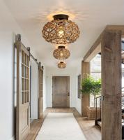 Luz De Techo De Henequén Retro Elegante Tejida En Rattan Instalación Semi Incluida Para Cocina Dormitorio Pasillo Material Principal Hierro - details 2
