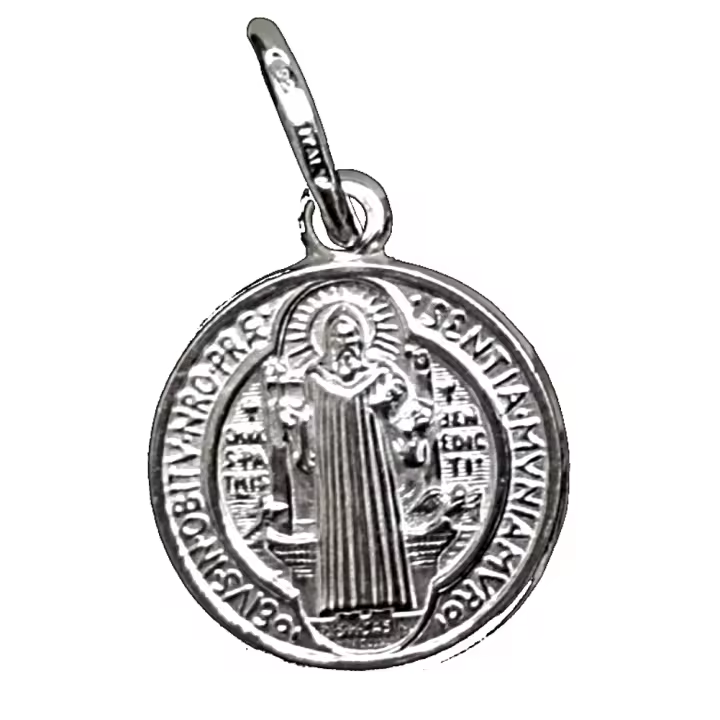 Medalla San Benito Cruz 17mm Plata Ley Estuche Regalo - Protección Espiritual Unisex - 1