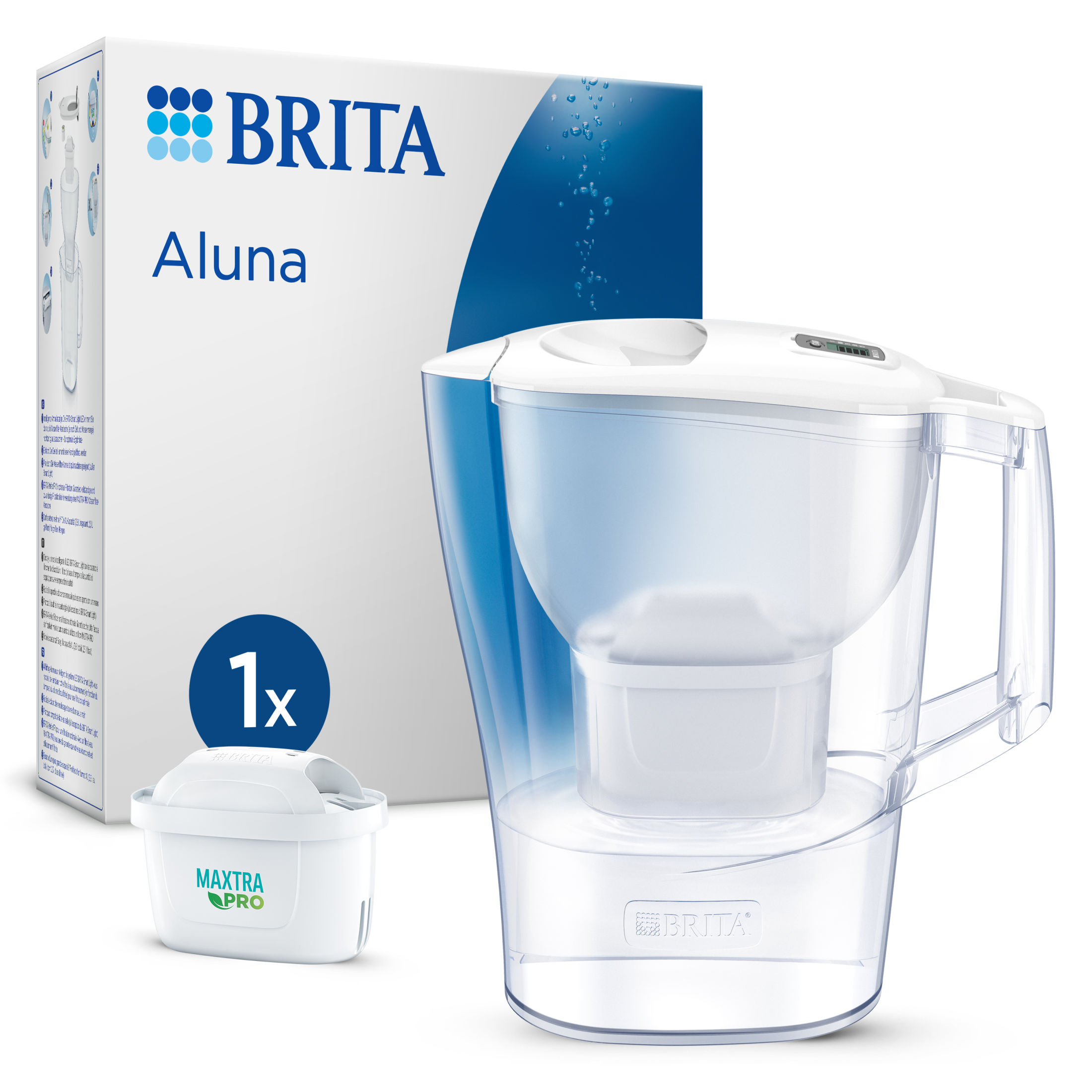 BRITA Jarra Filtrante Aluna Blanca | Incluye 1 Filtro MAXTRA PRO All-in-1 | Filtra hasta 150L | Elimina cal, cloro, metales y contaminantes | Mejora el sabor del agua | Diseño compacto y elegante | Compatible con filtros MAXTRA PRO | Sin BPA