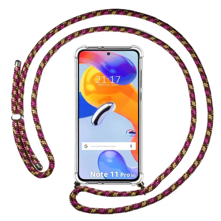 Funda Colgante Transparente para Xiaomi Redmi Note 11 Pro / 11 Pro 5G con Cordon Rosa / Dorado - 1