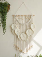 Tapiz Boho Hoja Macramé Tejido En Hilo Decoración De Pared Para Hogar Y Dormitorio Con Cordones De Madera Aesthetic Regalo - details 1