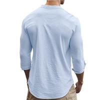 Camisa De Hombre Para Primavera Y Verano Algodón Y Lino Estilo Slim Casual Hawaii Color Sólido Transpirable Tops Versátiles - details 16