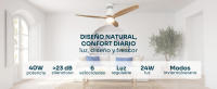 Mellerware - Ventilador de Techo Brizy Bright con Luz y Mando a Distancia. Modelo 2026 Madera Clara. 40W. 6 Velocidades. Ultra silencioso. 3 Aspas 132 de Diámetro. Función Verano-Invierno. Temporizador. LED - details 1