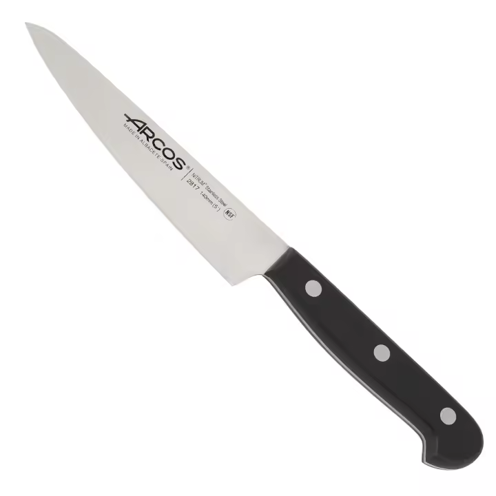 Arcos Cuchillo Chef Acero Inoxidable. Cuchillo cocina para cortar y pelar frutas y verduras. Mango ergonómico polioximetileno y Hoja 127 mm. Serie Universal. Color negro. - 1