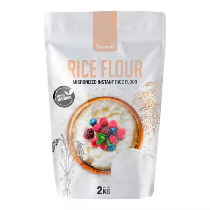 Quamtrax Harina de Arroz Instantánea 2 Kg - Suplemento de Carbohidratos para Tortitas Saludables y Batidos Post Entreno - 1