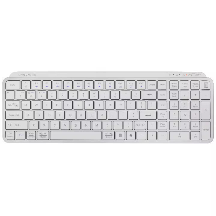 Mars Gaming MK-SILENKEYS, Teclado Inalámbrico Full-Format Compacto, Perfil Bajo, Switches Tijera Silenciosos, Tecla Copilot AI, Bluetooth 5.1 Dual + 2.4GPRO, Batería 200h, PC/Mac, Blanco, Idioma Español, Francés, Italiano, Portugués o Inglés US