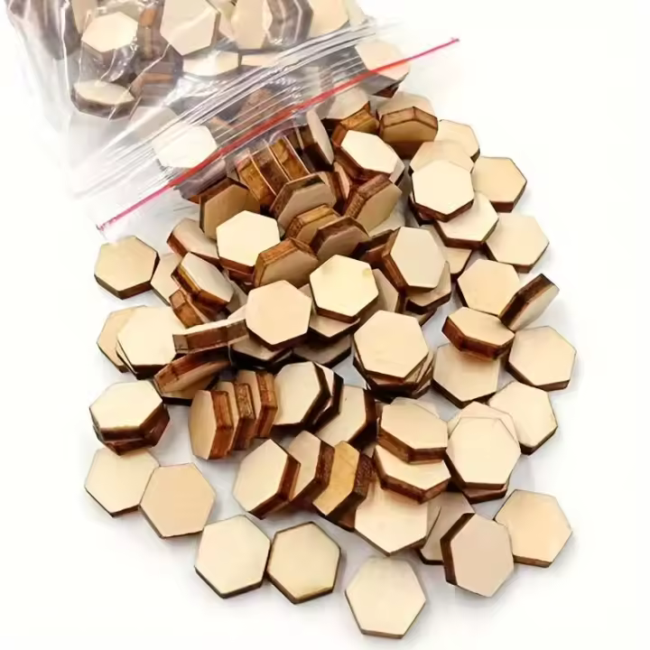 100 PCS Chips De Madera Pequeños Hexagonales Para Manualidades DIY Pintura Graffiti Decoración De Fiesta Navidad Boda - 1