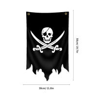 Bandeera De Pirata Jolly Roger 30x50CM En Poliéster Impresa Tapiz De Calavera Y Boneco Para Decoración De Halloween - details 4