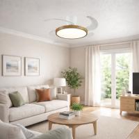 Ventilador de techo led con base PB LIGHTING con aspas retráctiles MELODY S LONG Ø92cm blanco y madera con mando y regulable - details 0