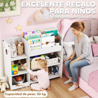 AIYAPLAY Estantería Infantil para Juguetes con Estantes Abiertos, Compartimentos, Diseño de Ositos, Organizador de Juguetes para Dormitorio, Sala de Juegos, Guardería, Blanco - details 6