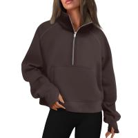 Nueva Sudadera De Mujer Con Capucha Cuello Erguido Otoño Invierno Color Sólido Fleece Manga Larga Bolsillos Cierre Media Pullover Suave - details 21
